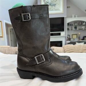 Harley-Davidson Black Leather Women's Riding Boot Round Toe Gray Interior Label